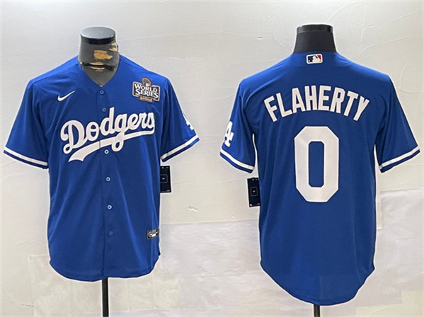 Los Angeles Dodgers #0 Jack Flaherty Royal 2024 World Series Cool Base Stitched Jersey